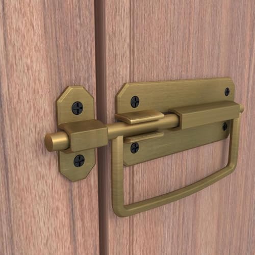 Image of Boniry Door Latch Lock, Kadi /Kundis with Grab Handles - Solid Metal Door Stopper for Bathroom, Home, Office - Easy Install, Smooth Sliding, Heavy Duty Latch (4, Brass)