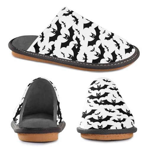 visesunny Women Men's Fuzzy Slippers Plush Warm Winter Black Halloween Bat Cozy House Slippers Comfy Indoor Shoes2
