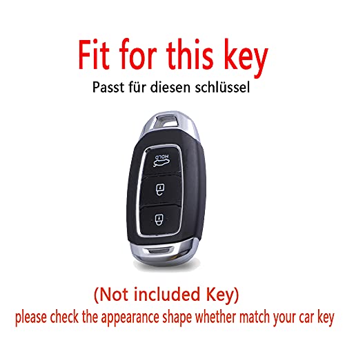HIBEYO Smart Car Key Case Fits Hyundai Protective Key Case for Kona i10 i30 ioniq Accent Tucson Key Chain Leather Key Fob Remote Key Case A-A Black - Image 2