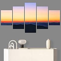 SIGNWIN 5 Panel Canvas Wall Art Sunset in The Mountains for Home Decorations Ready to Hang - 60