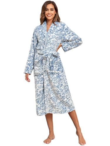 Image of RONGTAI Womens Bathrobe Ladies Fleece Plush Warm Long Robes Fleece Nightgown Sleepwear