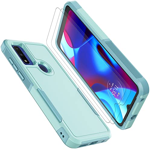 Tekcoo Case for Motorola Moto G Pure/Moto G Power 2022 with [2 x Tempered Glass Screen Protector] Non Slip Textured Bumper [Military Grade Drop Tested] Dual Layer Protective Shockproof Cover Mint