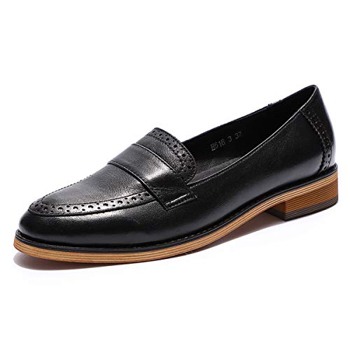 Image of Mona flying Women's Classy Leather Penny Loafer Dress Casual Slip on Flat Office Work Shoes for Ladies