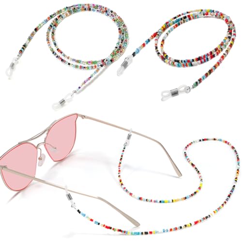 Catene con Perline per Occhiali da Vista, da Sole, Laccio, Cordino Multicolore, Catenina con Anelli in Silicone Antiscivolo per Donna Uomo