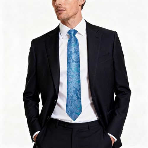 Image of DiBanGu Mens Paisley Tie Sets Silk Jacquard Woven Floral Necktie and Pocket Square Cufflinks Wedding Business Party