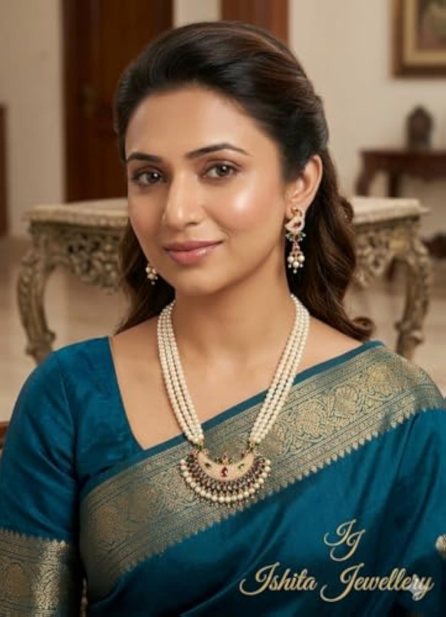 Traditional Maharashtrian Tanmani Necklace Set with Earrings, Gold Plated