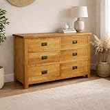 Home Furniture Group Ltd Oakcroft 6 Drawer Chest – Wide Rustic Wood Storage Unit with Dark Metal Handles – Fully Assembled