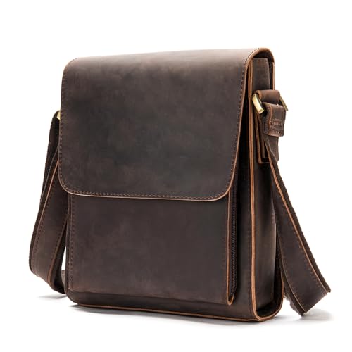Genuine Leather Messenger Bags Mens Shoulder Crossbody purse Work Business Vintage lager Capacity