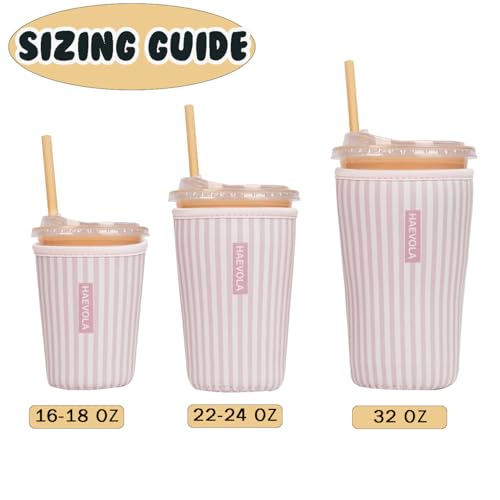 Image of Reusable Insulated Neoprene Iced Coffee Cup Sleeve, Durable Drink Sleeve for Cold Beverages, Beverage Holder for Iced Coffee, Pink Stripes