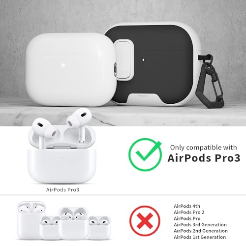 Image of for AirPods Pro 3 Case with Lock,TPU Leather Texture Durability Anti-Lost & Shockproof Protective Cover Accessories with Cleaning Kit in Keychain for Apple iPod Pro 3rd Generation 2025(White /Black)