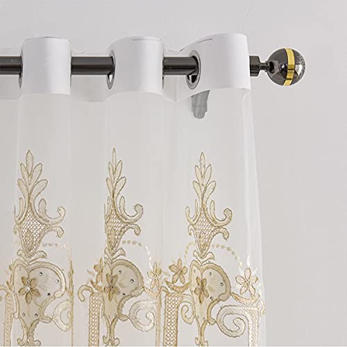 Embroidered Lace Sheer Curtain For Living Room Window Treatment Top Grommet Drape Panels Voile Curtain Decor Clwyah314 (2 Panels, W 62Xl 87 Inch) #TOP4