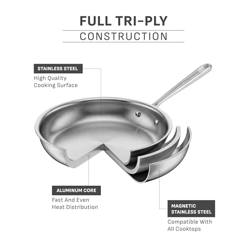 Image of T-Fal Pro Tri-Ply Stainless Steel Cookware Set, 3-Piece Induction Cookware, Oven Safe 500F, Fast & Even Heat, Professional Quality, Durable Pots and Pans Set, Fry Pan, Silver