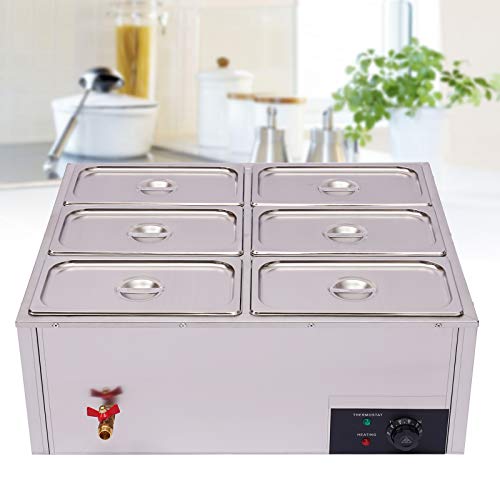 Electric Food Warmer 6 Pot Stainless Steel Electric Food Warmer Buffet Server Heater 850W Buffet Food Warmer Buffet Electric Countertop 6-Pan Commercial Table Steamer for Catering and Restaurants