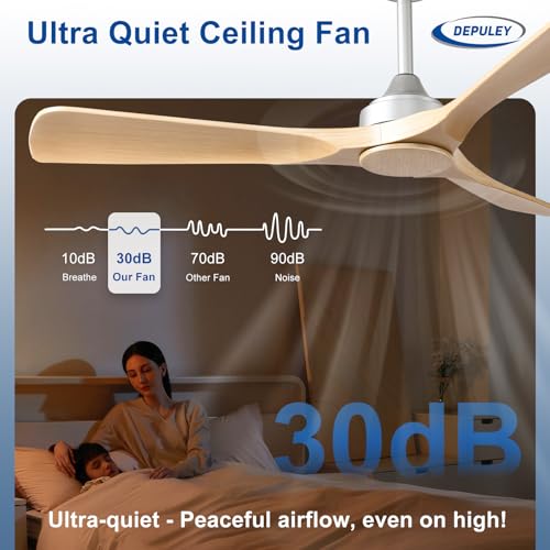 Image of Depuley Ceiling Fan Without Light: 52 Inch 3 Blade Indoor Outdoor Fans for Patios - Wood Ceiling Fan No Light Remote APP Control Ultra Quiet DC Motor Reversible 6 Speed Timer
