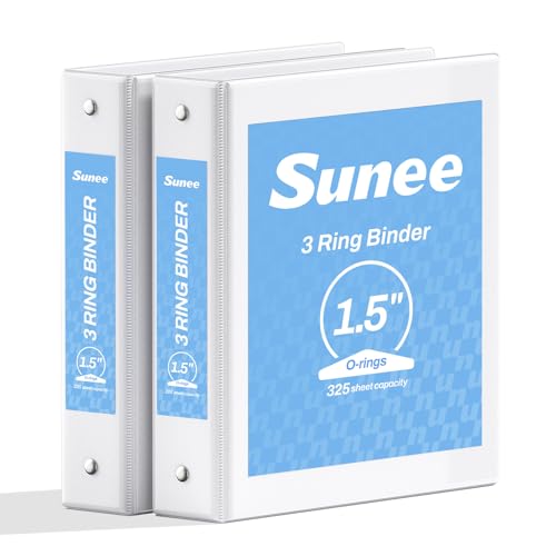 SUNEE 3 Ring Binder 1.5 Inch 2 Pack Clear View Three Ring PVC-Free (Fit 8.5x11 Inches) for School or Office Supplies White