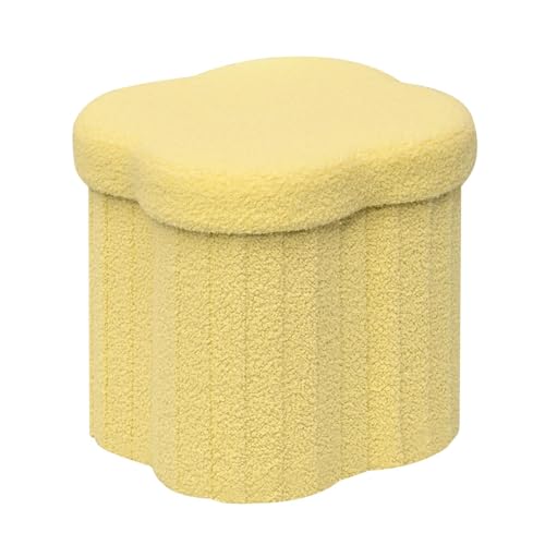 Image of B FSOBEIIALEO Storage Ottoman Cube, Flowers Shaped Ottomans with Storage Foot Stool Footrest for Lving Room, Boucle Ottoman Seat for Dorm Room,Faux Teddy Fur, Yellow 12.6 inchx12.6 inchx12.6 inch