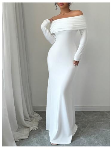 SOLY HUX Women's Long Sleeve Off The Shoulder Bodycon Dress Elegant Maxi Dress Cocktail Prom Dresses3