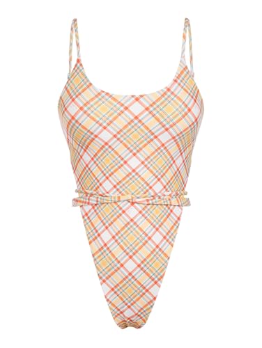 seamoly Gingham Tie Around Crisscross Backless One-Piece Swimsuit