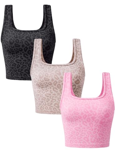 Image of OLCHEE Womens 3 Pack Crop Tank Tops Sleeveless Square Neck Workout Top