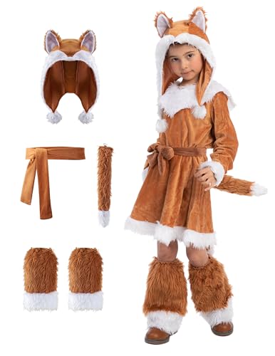 Spooktacular Creations Halloween Girls Fox Costume, Kids Sweet Fox Costume for Child, Toddler Halloween Dress Up, Jungle-themed Party (Medium (5-7 yrs))