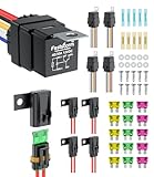 FASTSTORM 5 Pack 5-Pin Waterproof Relay Kit 40/30 AMP 12V Relay Switch with Harness Heavy Duty 12&16 AWG Tinned Copper Wires with 5x20A/30A/40A Inline Fuse SPDT for Automotive Car Marine Boat