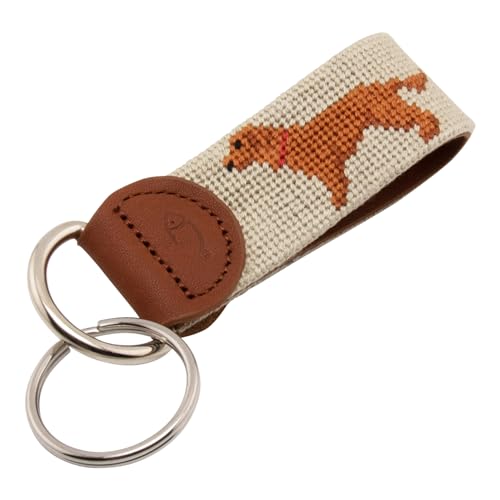 Huck Venture Leather Hand-Stitched Needlepoint Key Fob or Key Chain (Chocolate Lab)