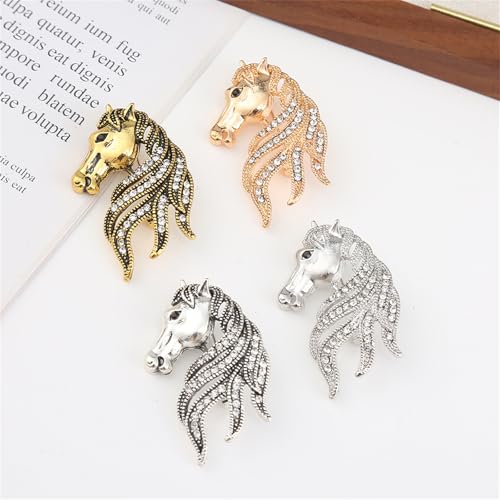Image of Dreuyet Horse Brooch Pin Horse Racing Suit Lapel Pin for Women Men Rhinestone Antique Gold Horse Animal Brooch Clothing Outfits Accessory Jewelry