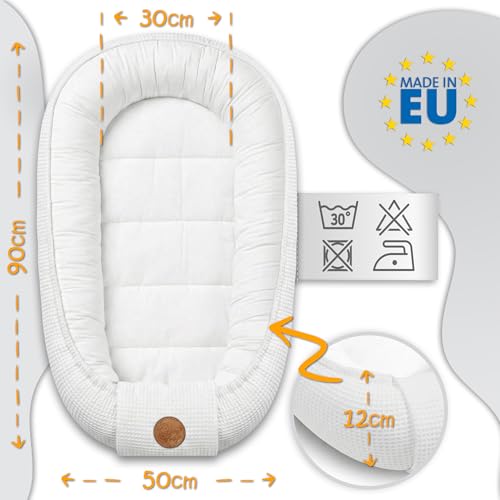 Babynest Neugeborene Nestchen Baby 90x50 cm - Kokon Handmade zweiseitig aus Baumwolle Waffel mit Babynestchen Tiere Blau – Ansicht 2