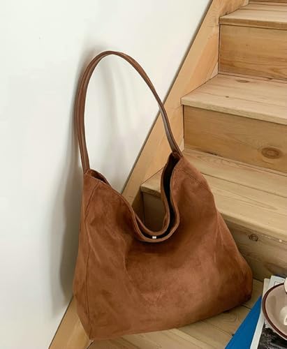 Women's Suede Hobo Tote Bag Casual Shoulder Slouchy Bag Stylish Handbag Fall Winter Large Pocket Bag Magnetic Closure3