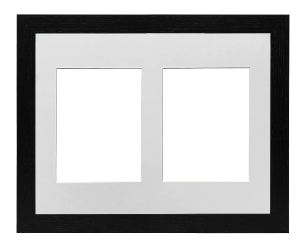 Black Frame 14x10' Multi Aperture Picture Frame with White Mount to fit (2x) 7x5' Photos with Perspex Sheet - Tabletop & Wall Mountable Landscape or Portrait