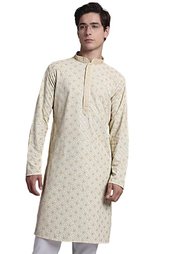 Image of Jompers Men's Regular Fit Cotton Chikankari Embroidered and Sequence Kurtas