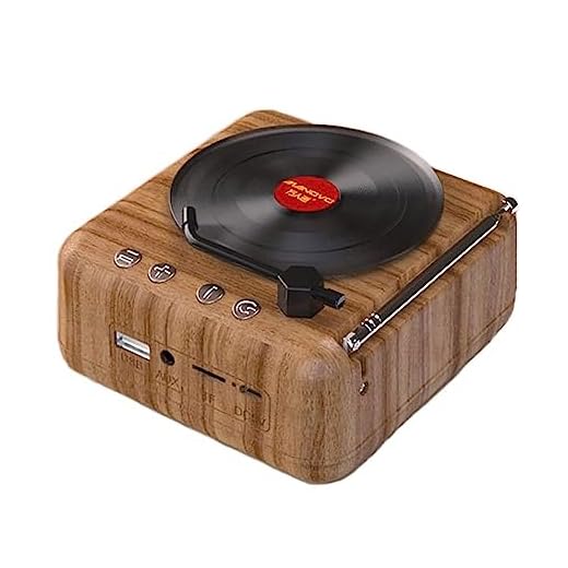 Toca-discos de Vinil Portátil Alto-falante Retrô USB Vinil Turntable Stereo Vintage Record Plater U Disk/AUX Play Som HIFI 1000Ah Bateria de Lítio Gramofone,Brown,112 * 105 * 57mm