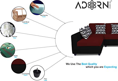 Image of Adorn India Rio Highback L Shape 6 Seater Sofa Set (Left Side Handle)(Maroon & Black)