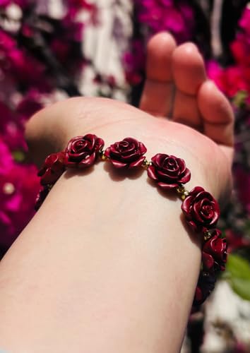 Vintage Rose Flower Bracelet Stretch Red Bracelets for Women Protection Lucky Love Classy Unique Adjustable Floral Bangle Jewelry Accessories Gift for Lady Girlfriend Wife Mom3