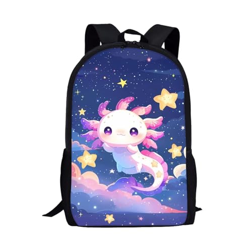 DISNIMO Axolotl Backpacks for School Girls 5th Grade Cute Stars Kids Backpack for Girls Elementary Kindergarten Preschool School Bag Small Backpack for Women College