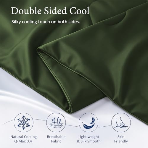 Image of Cooling Comforter for Hot Sleepers, Queen 90x90, Forest Green | Cooling blanket feel, Q-Max >0.4 cool touch, double-sided cooling, Sorona fill, for night sweats, lightweight & breathable