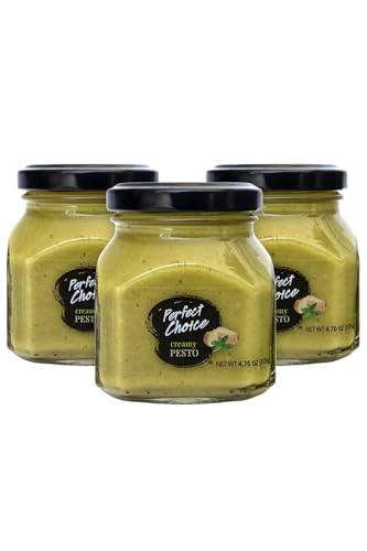 Image of Perfect Choice Creamy Pesto Sauce 3-Pack - Creamy Gourmet Italian Pesto with Real Basil, Cheese & Garlic, Ready-to-Use Pasta Sauce & Spread, Smooth Texture, Versatile for Pasta Sandwiches & Meals Pack of 3