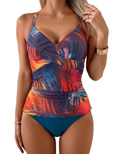 Image of B2prity Women's Tankini Swimsuits Tummy Control Ruched V Neck Bathing Suit