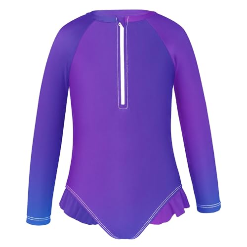 CHIFIGNO Long Sleeve Girls Swimsuit One Piece Gradient Purple Blue Long Sleeve Bathing Suit for Girls 3T2