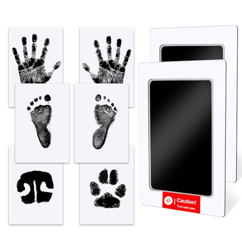TATUNER Baby Hand and Footprint Kit Inkless - Mess Free Ink Pad Paw Print Kit for Dogs and Cats Safe Clean Touch Ink Pads for Newborn Handprints(Black 0-6 Months)