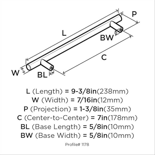 Image of Amerock 10 Pack 7 inch Bar Pulls Matte Black Drawer Pull | 7 inch (178mm) Center-to-Center Mounting Distance and 9-3 /8 inches Overall Length, Durable Zinc Cabinet Hardware