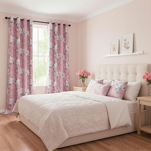 Image of MYSKY HOME Floral Blackout Curtains 90 Inches Long 2 Panels - Black Out Thermal Insulated Privacy Protect Modern Flower Print for Living /Dining Room Nursery Girls Bedroom, Pack-2, 52 inch W, Pink