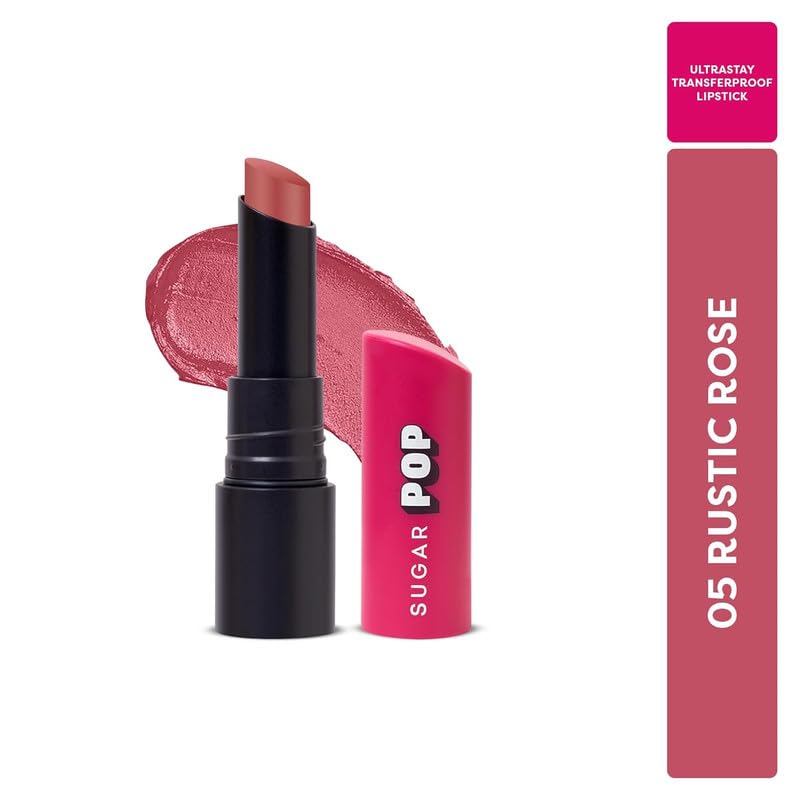 Image of SUGAR POP Ultrastay Transferproof Glossy Lipstick 05 Rustic Rose - 4 Gms - Enriched With Vitamin E | Smooth Glide | Waterproof | Longlasting|Moisturizing Lipstick