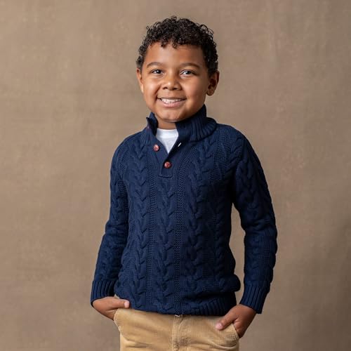 Hope & Henry Boys' Mock Neck Cable Sweater with Button Placket2