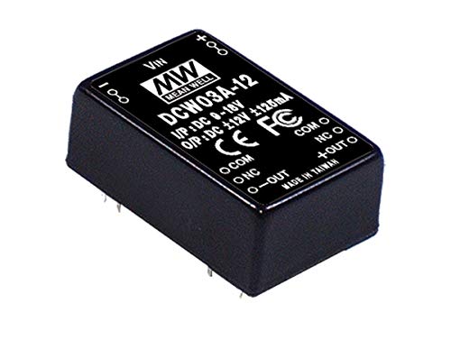 Mean Well DCW03A-12 Power Supply Encapsulated Converter, 2 Output, 12 Volt, 0.125A/-0.125A, 8-Pin, 1.25
