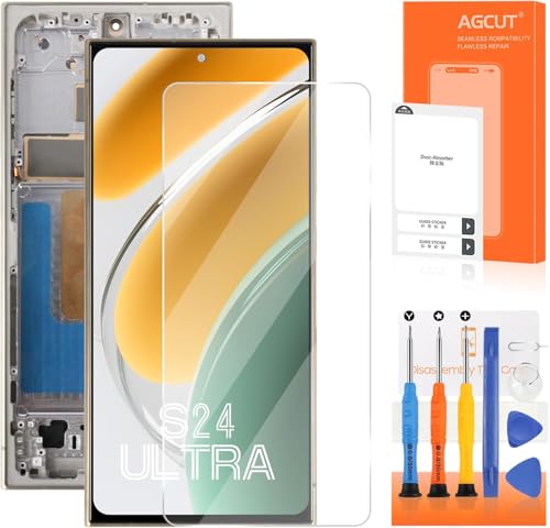 OLED for Samsung Galaxy S24 Ultra Screen Replacement for Samsung S24 Ultra LCD Display S928B SM-S928U LCD Digitizer Touch Assembly Repair Kits Gold with Frame