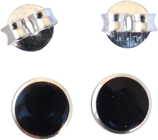 Handmade Black Onyx Gemstone Round 6mm Stud Earrings, 925 Sterling Silver Circle Studs for Women, Cartilage Earring, Tarnish & Water Resistant, By Miya Jewelry Creations - Image 6