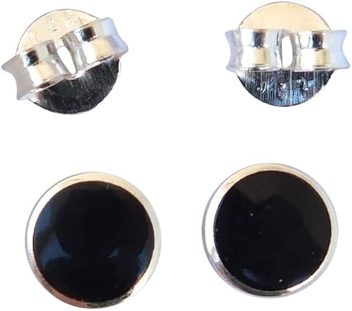Miniatura 6 de Creations - Aretes redondos hechos a mano con piedras preciosas de ónix negro de 0.236 pulgadas, aretes circulares de plata de ley 925 para mujer,