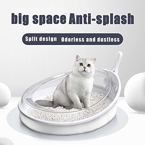Pet Toilet Portable Cat Toilet Semi-Enclosed Kitty Litter Box Large Splash-Proof Cat Potty Tray with Shovel Non-Toxic Cleaning Pet Product Dog Pee Pads (B grey)