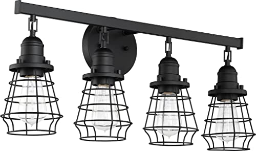 Greatest Product Craftmade 50604-FB Thatcher Vintage Industrial Metal Wire Cage Vanity Bath Lighting, 4-Light 400 Watts, Flat Black